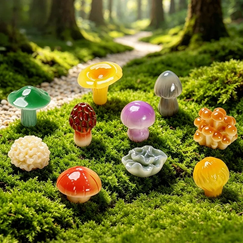 10PCS Creative Miniature Bonsai Garden Decorative Mushroom Accessories Cute Grainy Fungi Simulation DIY Desktop Decoration Items