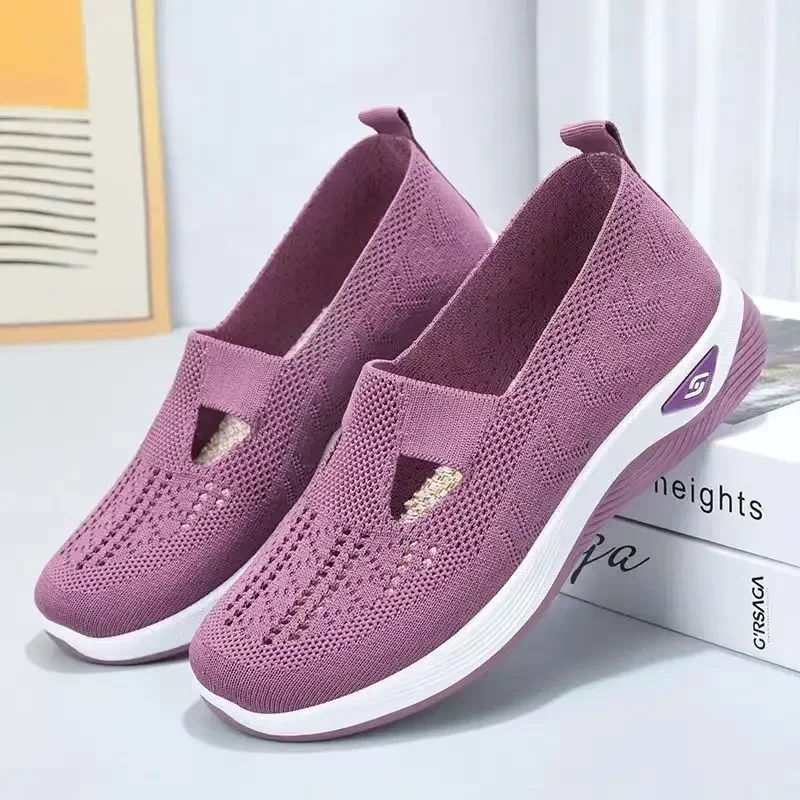 Zapatillas de deporte transpirables de malla para mujer, zapatos informales de plataforma plana, ligeros, antideslizantes, para caminar, novedad de verano