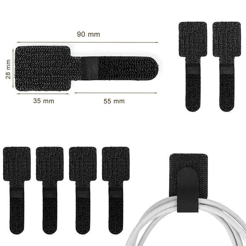 20/5pcs Cable Ties Reusable Cable Organizer Cord Rope Holder Self Adhesive Adjustable Cord Organizer Straps Desk Management Clip