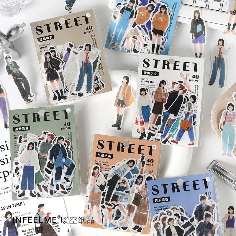 40pcs Street fashion girl series Decorative Stickers Scrapbooking Art Stick Label Diary Album Stationery painting Accessories