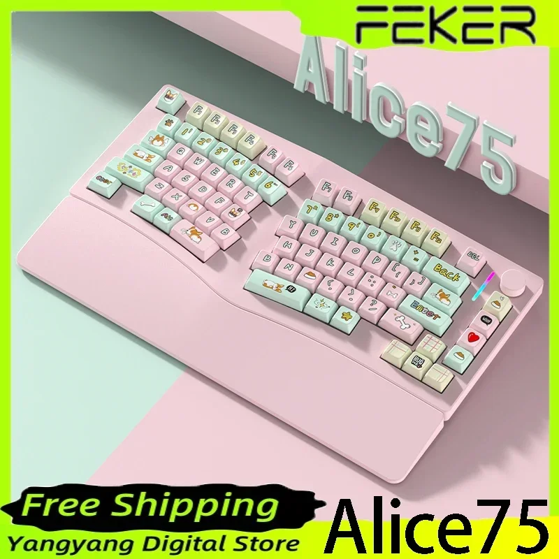 FEKER Alice75 Mechanical Keyboard Aluminum Alloy Multi-function Knob Bluetooth E-Sports Gaming Keyboard RGB PC Gamer Accessories