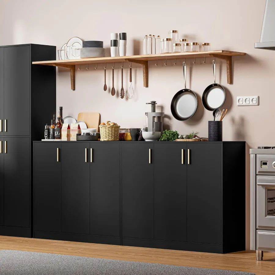 خزانة بوفيه مع خزانة تخزين مميزة مع أبواب وأرفف طاولة وحدة تحكم جانبية لبار القهوة الخشبي للمطبخ L