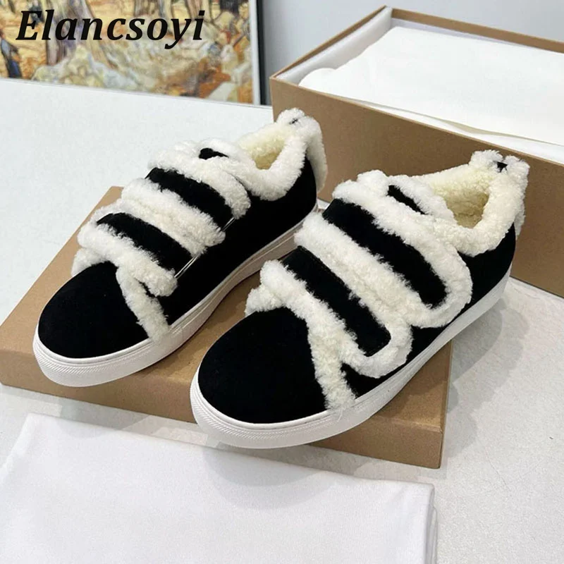 Herbst Winter Schnee Stiefel Dicke Sohle Pelz Faul Faulenzer Frauen Echt Wolle Futter Flache Schuhe Vielseitig Casual Schuhe Outdoor Slipper