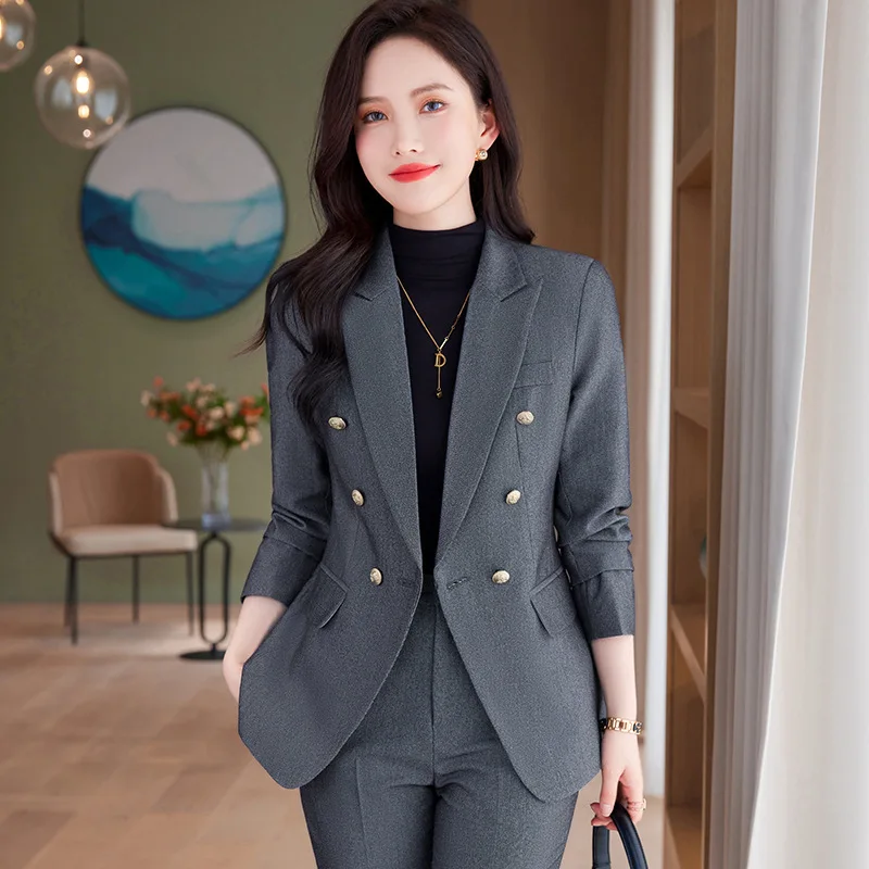 

Oversize 5XL High Quality Fabric Autumn Winter Blazers Feminino for Women Female Pantsuits OL Work Wear Professional Outfits Set