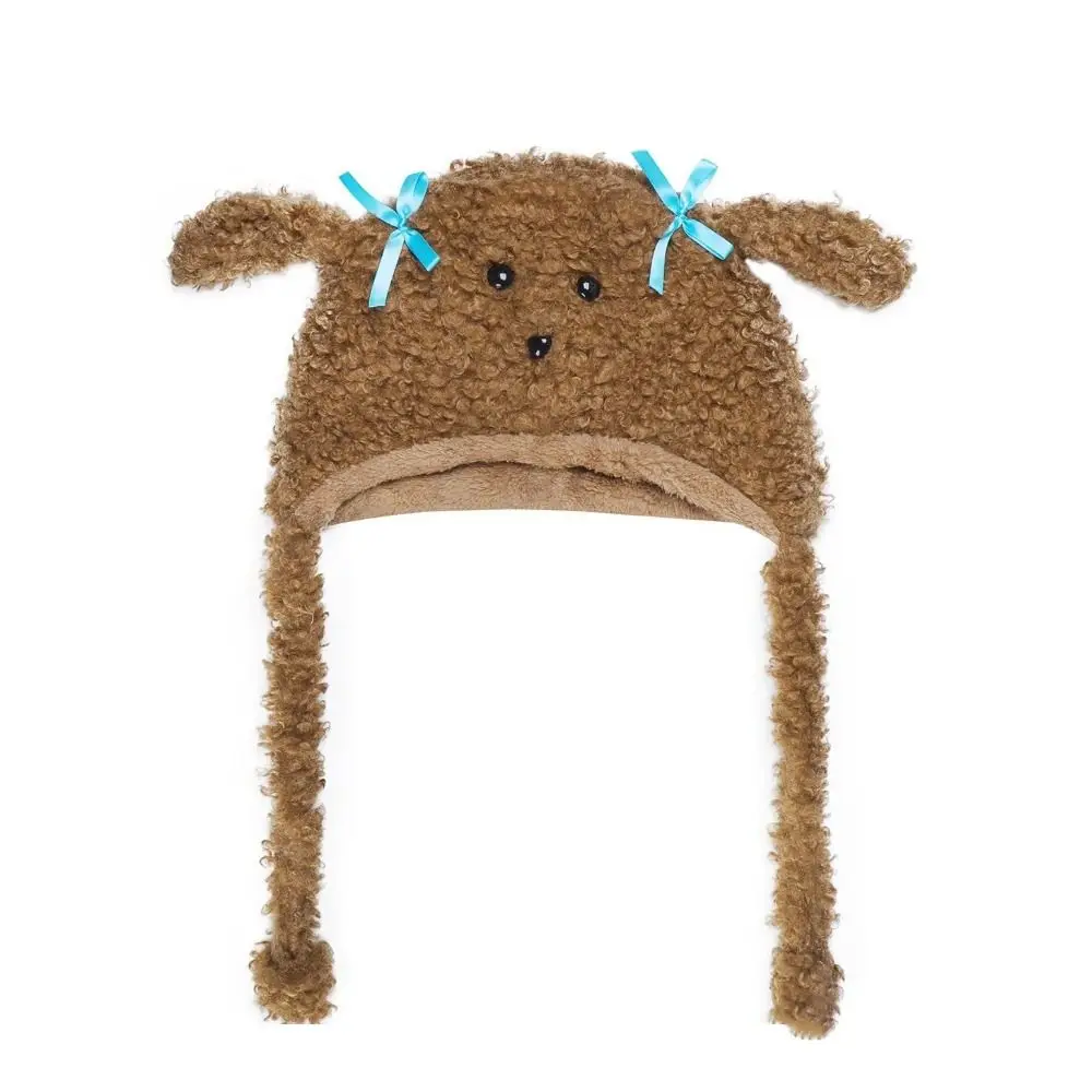 Милая мультяшная шапка с ушками щенка, ветрозащитная толстая теплая зимняя плюшевая шапка, защита ушей, однотонная шапка-ушанка