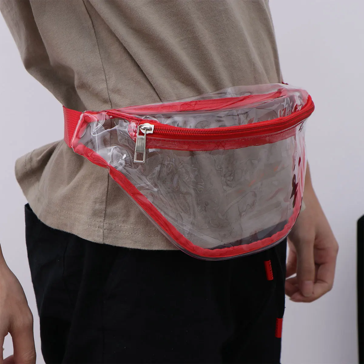 

Waterproof Waist Bag Transparent PVC Fashion Fanny Pack Red Lightweight Adjustable Beach Waist Pack for Women Men Travel
