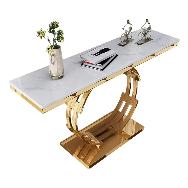 oo-Stainless Steel Adjustable Height Console Table for Living Room Modern White Home Decor 120*40*80cm