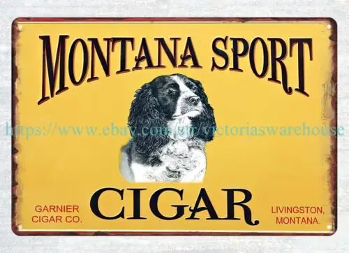 office bar wall decor Montana Sport Cigar Livingston, MT dog metal tin sign