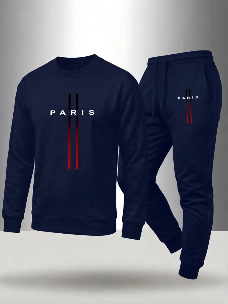 

Paris Letter Creative Prints Basics All-Match Sweatshirts Winter Fleece Hoodie Sportpants Suit Mens Warm Comfortable Sweatpant