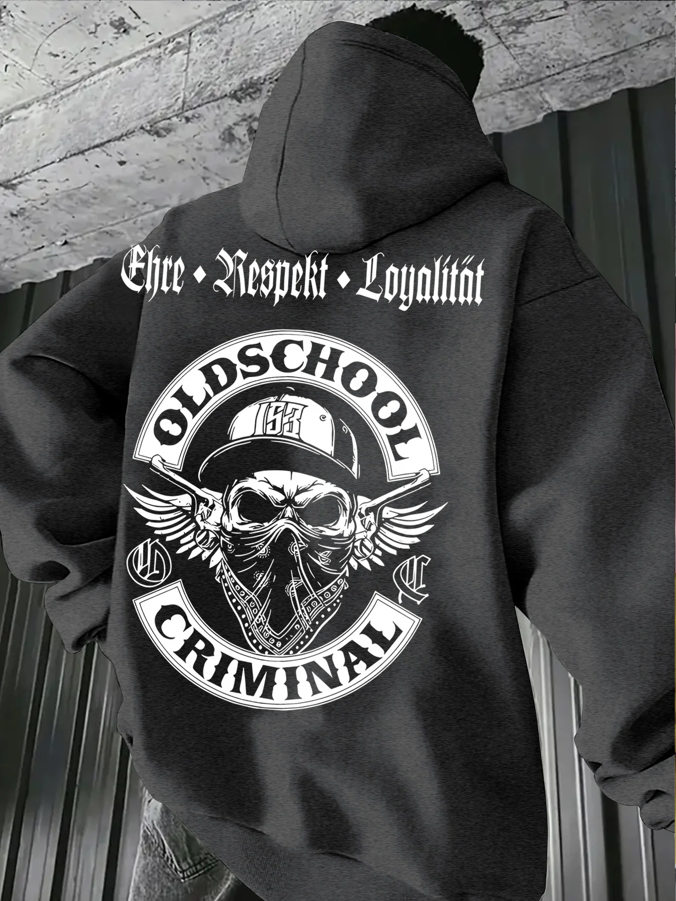 Old School Skull Printed Fleece Hoodies Mens Warm Winter Athletic Sportswear Sweatshirt Casual Loose Workout Pullover Top