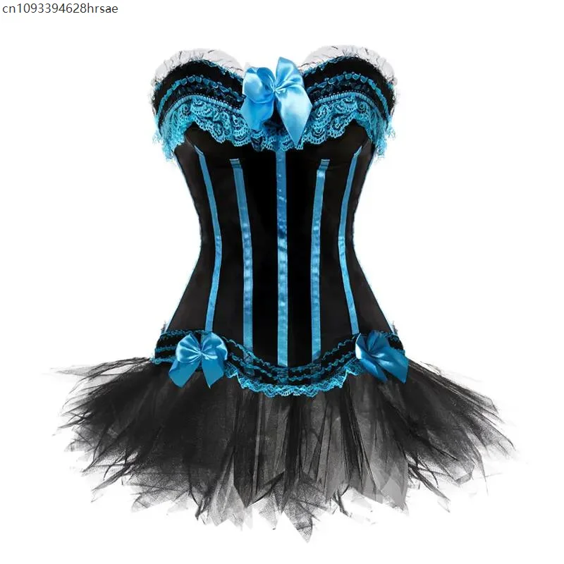 Сексуальный кружевной корсет с завышенной талией, женский винтажный атласный бюстье с бантом, полосатый корсет на шнуровке с цветочным принтом, бюстье, комплект с короткой юбкой