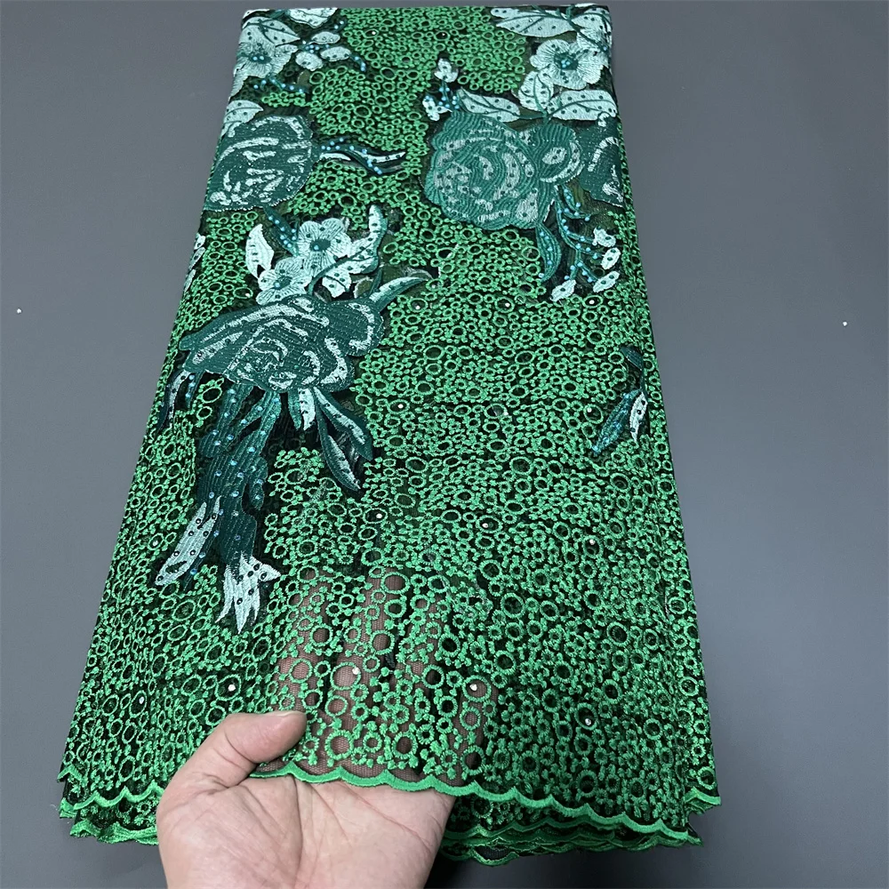 

Высококачественная африканская кружевная ткань 2025, гипюровый шнур, кружевная ткань, швейцарская вуаль, кружевная ткань с камнями для шитья платья ZJ043