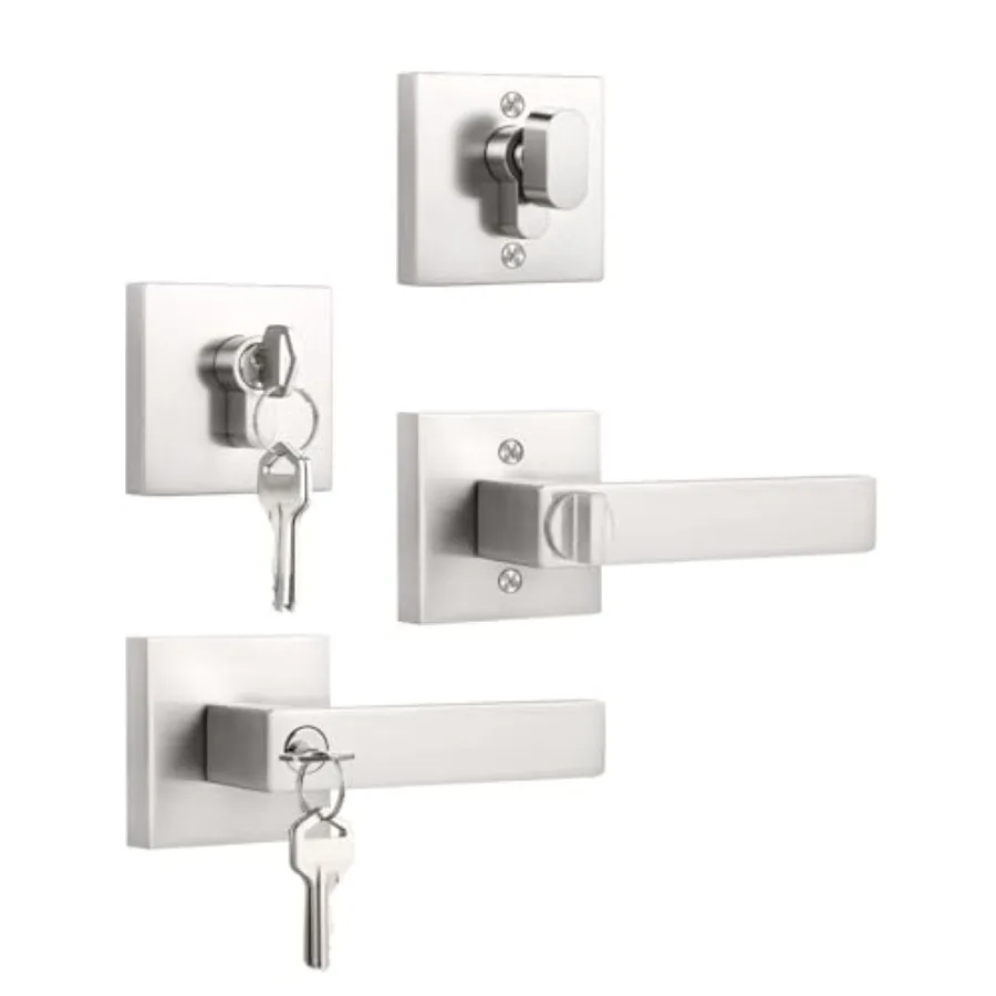 

Pack Keyed Door Handle, Brushed Nickel Front Door Handleset with Lock and Key