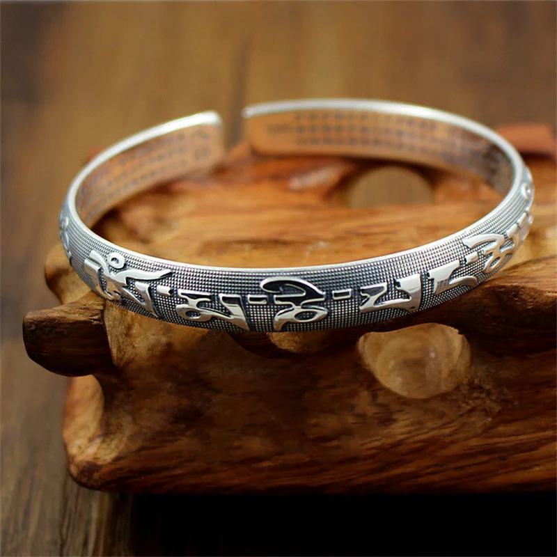 Retro Opening Bangle For Men Party Accessories Six-character Mantra Sutra Bangle Women Buddhist Scripture Jewelry Male Gift