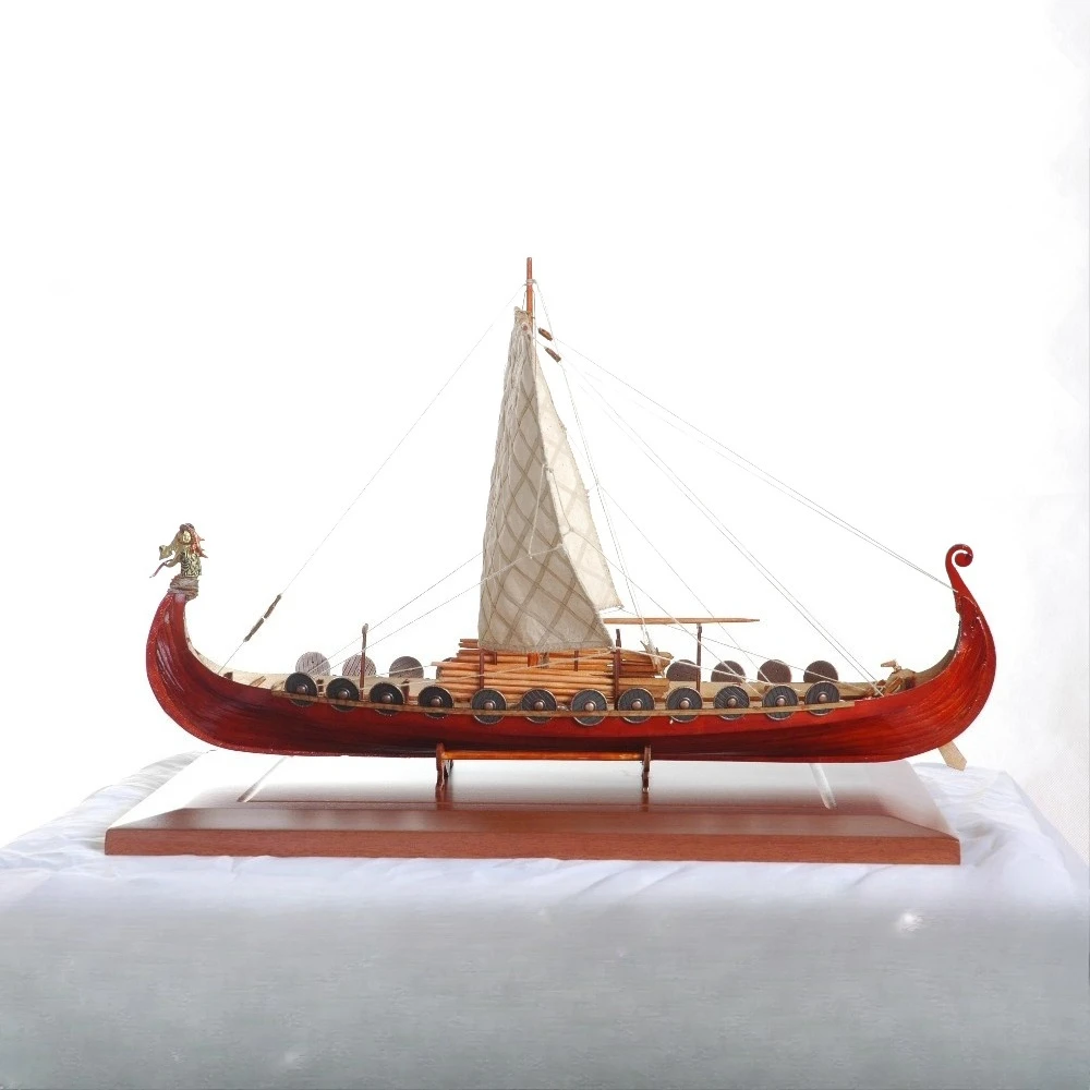 1/50 Viking Warship Pirate Ship Model All Solid Wood Retro Handmade DIY Assembly Set Nordic Warship Adult Wooden Assembly Toy