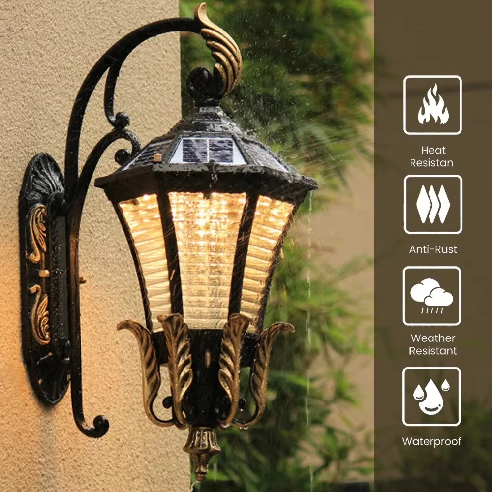 

Nordic Retro Style Outdoor Black Solar Wall Lamp for Suspended Lighting Outdoor Waterproof Decoration Light