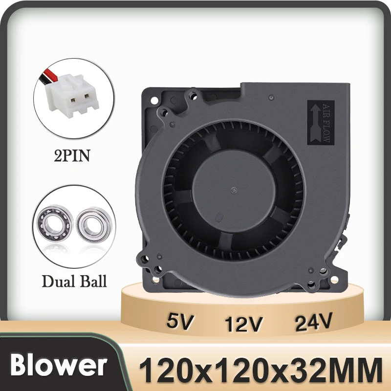 Gdstime DC 5V 12V 24V Dual Ball 12032 Przemysłowa przenośna dmuchawa 120mm 12cm Promieniowy wentylator chłodzący 120x120x32mm Turbo dmuchawa chłodnicy