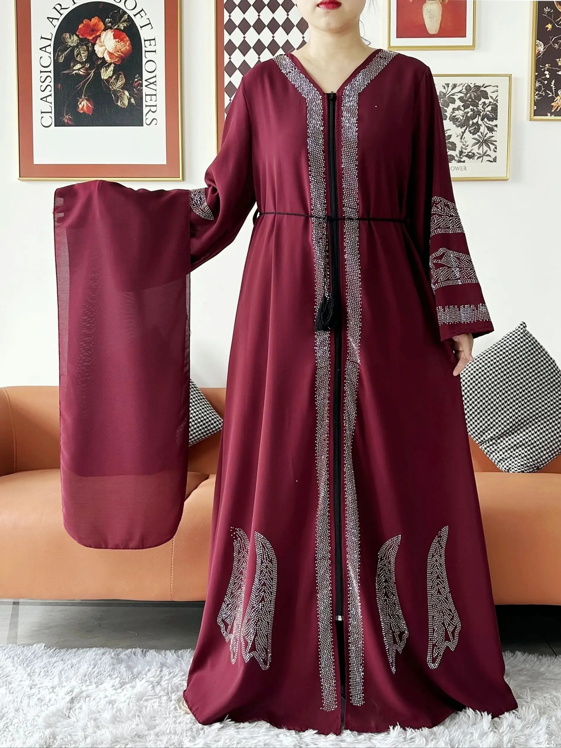 2024 donne elegante vestito da partito Chiffon aperto Abaya donne musulmane vestono abbigliamento islamico Cardigan Abaya donne vestito musulmano