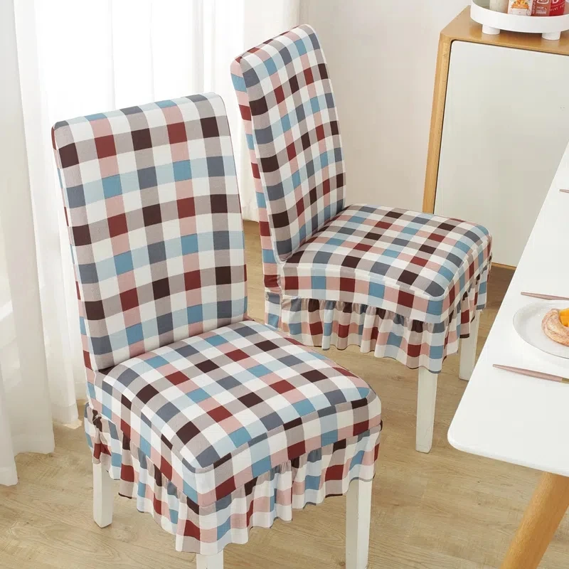 Simple Printed High Elastic Dining Chair Cover Simple Universal High Back Cover with Skirt Dust Proof