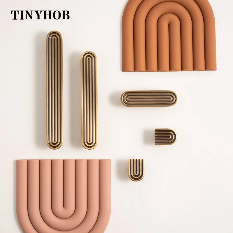 Tinyhob Retro Style Brass Furniture Handle/ Unique Line Closet Handles Door Knobs Bronze Wardrobe Handle Drop Shipping Available