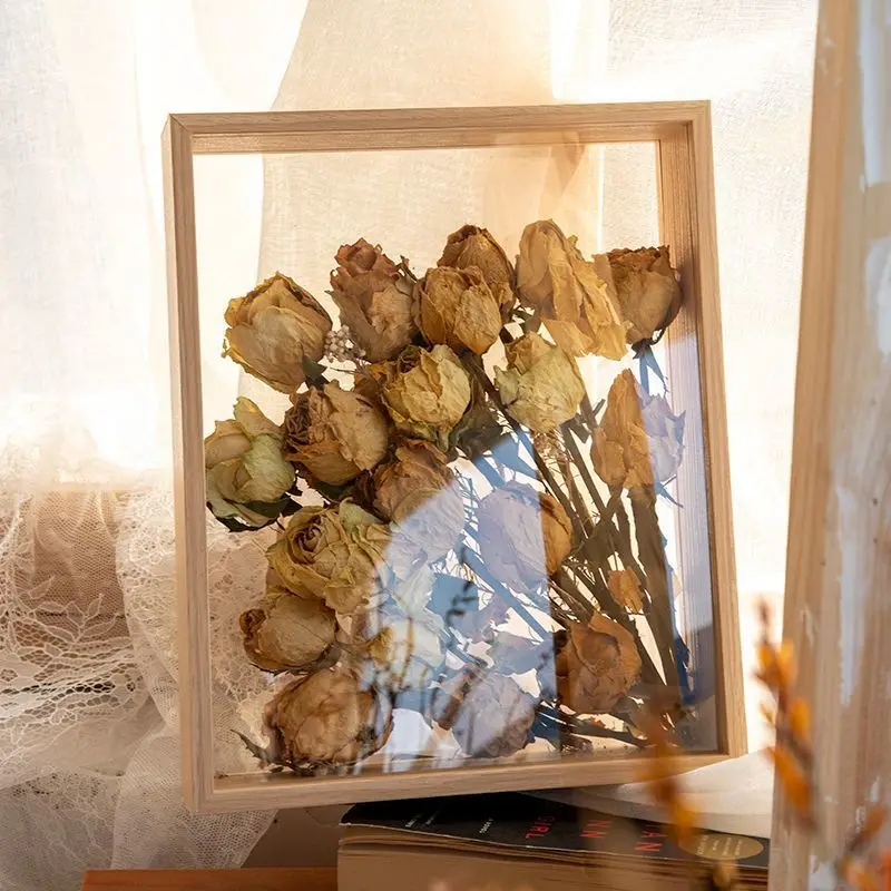 4cm Deep Transparent Shadow Box Frames Bouquet Display Flower Case Deep for Crafts 3D Picture Memorabilia Memory Wooden Tabletop