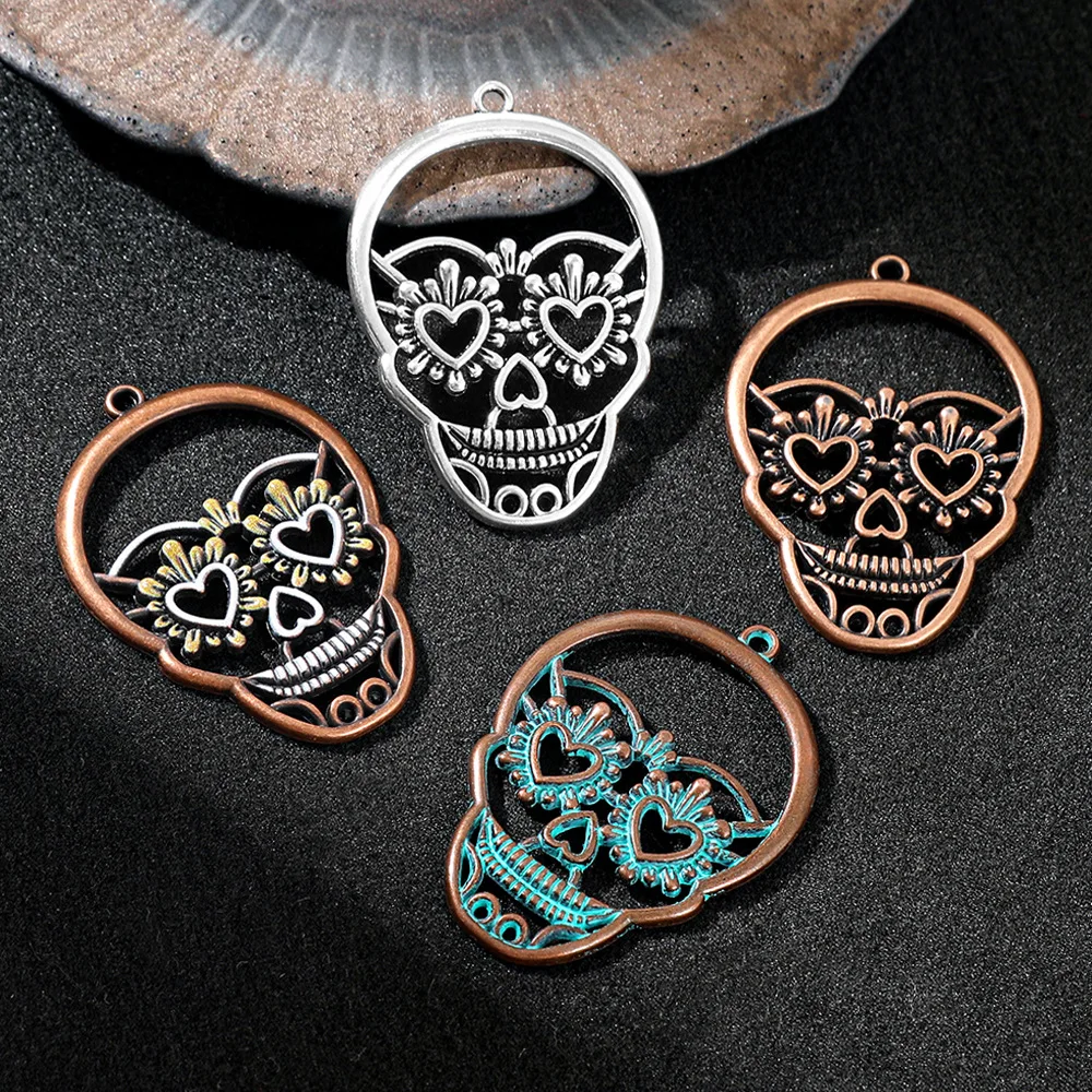 Antique Copper Silver Bronze Halloween Gothic Punk Skull Charms Pendants for DIY Jewelry Making Handmade Craft Accessories Parts
