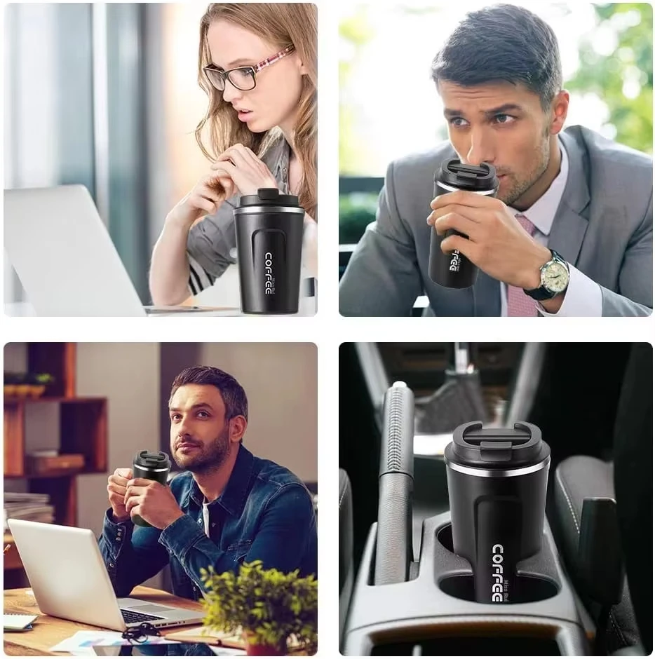 كوب قهوة Thermo Cafe، كوب ترمس للسيارة، كوب حراري مانع للتسرب، كوب حراري للسفر للشاي والماء والقهوة، زجاجة مياه مزدوجة من الفولاذ المقاوم للصدأ