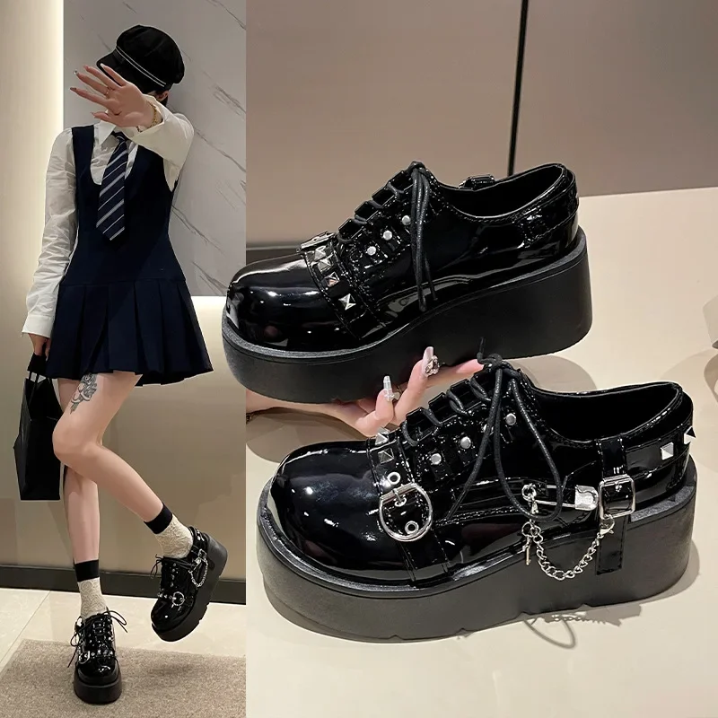 Punk Gothic Lolita Shoes Women 2024 New Thick Sole Brand Platform Mary Jane Shoes Wedge High Heels Party Cosplay Designer Pumps