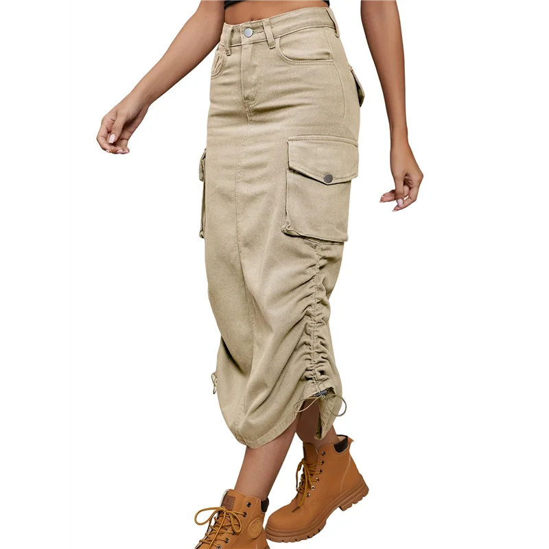 

Denim Skirt Below Knee Length High Waisted Jean Skirts For Women-A55G