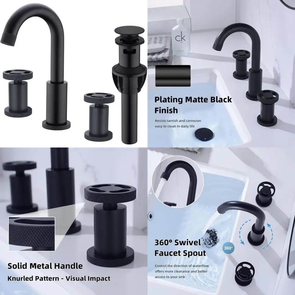 

Two-Handle 8 Widespread Bathroom Sink Faucet with Metal Knurled Handles, Overflow, and Pop-Up Drain for Solid Brass Construction