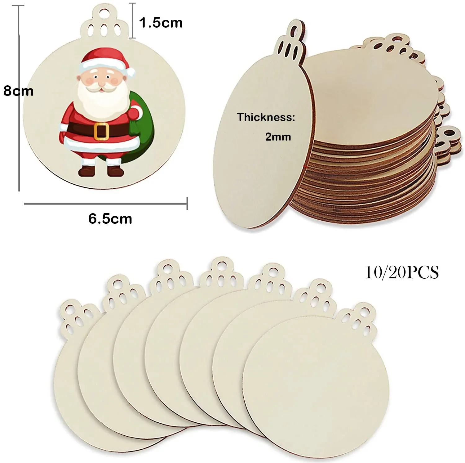 10Pcs Unfinished Wood Slices Ornaments Blank Wood Slices Tags with Rope DIY Craft Christmas Tree hanging ornaments Decor