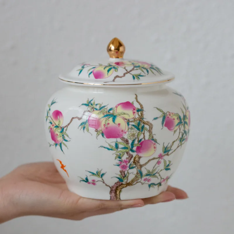 PYH Nine Peach Tea Can Ceramic Tea Gift Box Packaging Ceramic Jar Sealed Jar Universal Jar