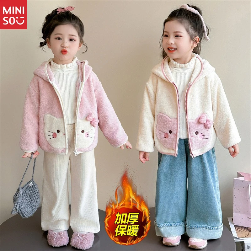 

2025 Girls Winter Coat New Cat Hooded Padded Top Fashion Fuzzy Outerwear