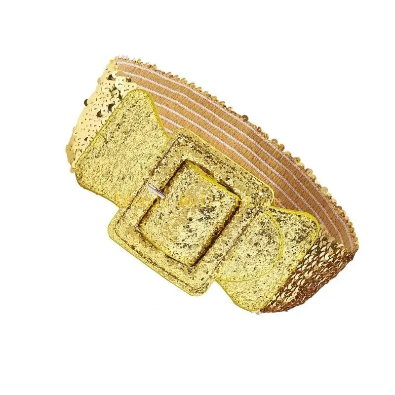 

N5KB блестящий широкий пояс с цепочкой в ​​стиле панк для горячих девушек с блестящей пряжкой модный пояс с цепочкой под грудью