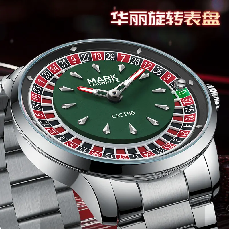 

Mark Fairwhale 2025 Men's Quartz Watch - Arabic Numerals Rotating Dial Roulette Design Diamond Accents Luminous Hands