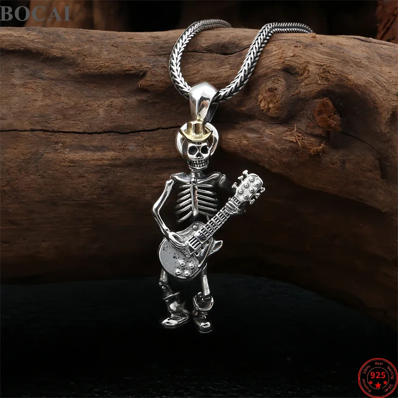 

BOCAI New S925 Silver Jewelry Thailand Retro Domineering Punk Style Skull Guitar Fashion Trend Men Pendant Fine Jewelry