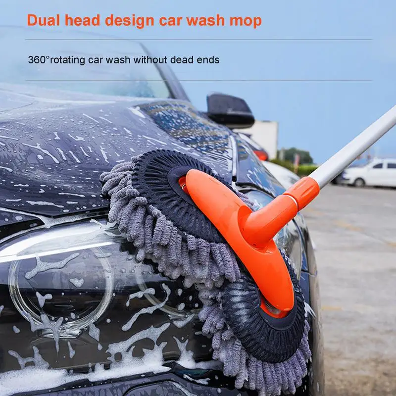 Long Handle Car Wash Brush Car Mop Car Brush Chenille Dense Bristles Retractable 360 Degree Rotatable Cleaning Supplies Wash Mop