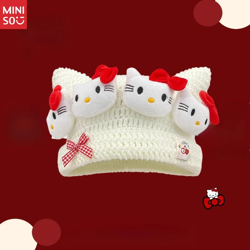 

Шапка-бини Miniso в японском стиле с кошачьими ушками, вязаная шапка с бантом и ушками для зимнего тепла
