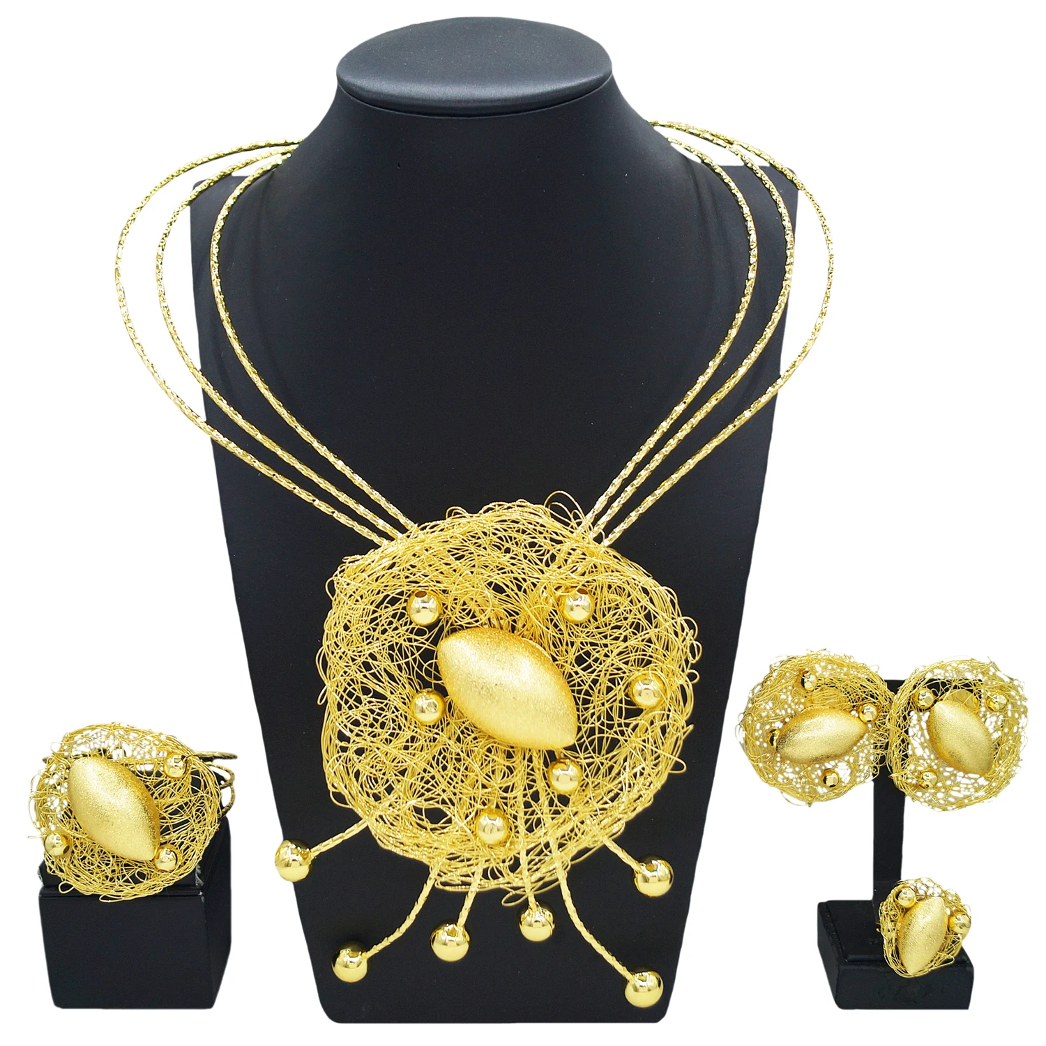 

New In Nigerian Jewelery Set Wedding Jewelry For Women Dubai 24K Gold Color Jewlery African Designer Earrings Bridal Necklace