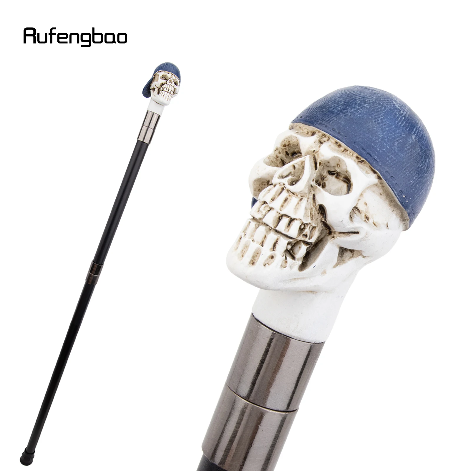 الأزرق قبعة الراتنج الأبيض الجمجمة رئيس عصا للمشي موضة الصلب عصا شهم أنيقة قصب مقبض Crosier أداء المرحلة قصب 94 سنتيمتر