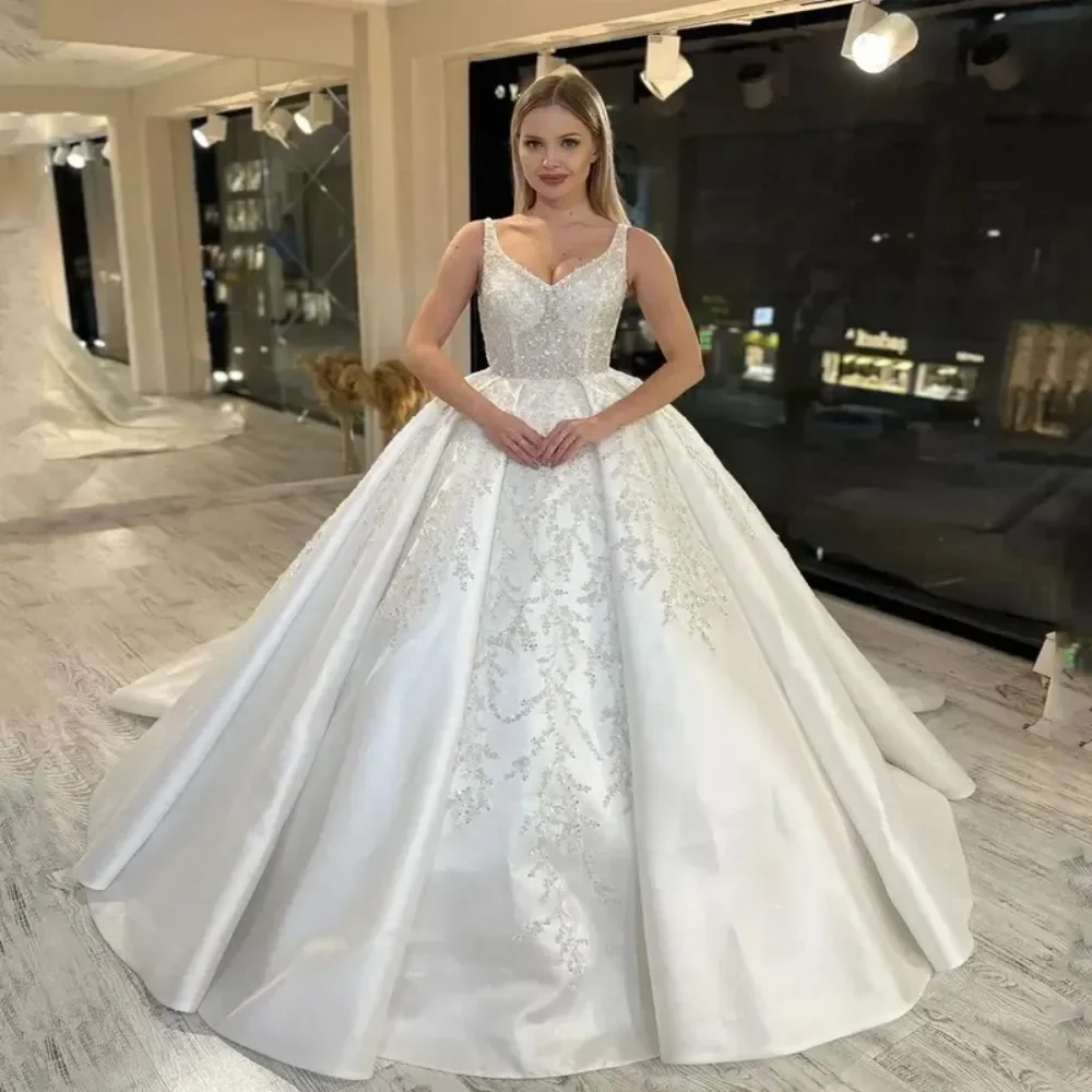 

Princess Fabulous A-Line sexy Sweetheart backless Wedding dress Strapless neckline bridal gown tulle sweep train lobby Novia