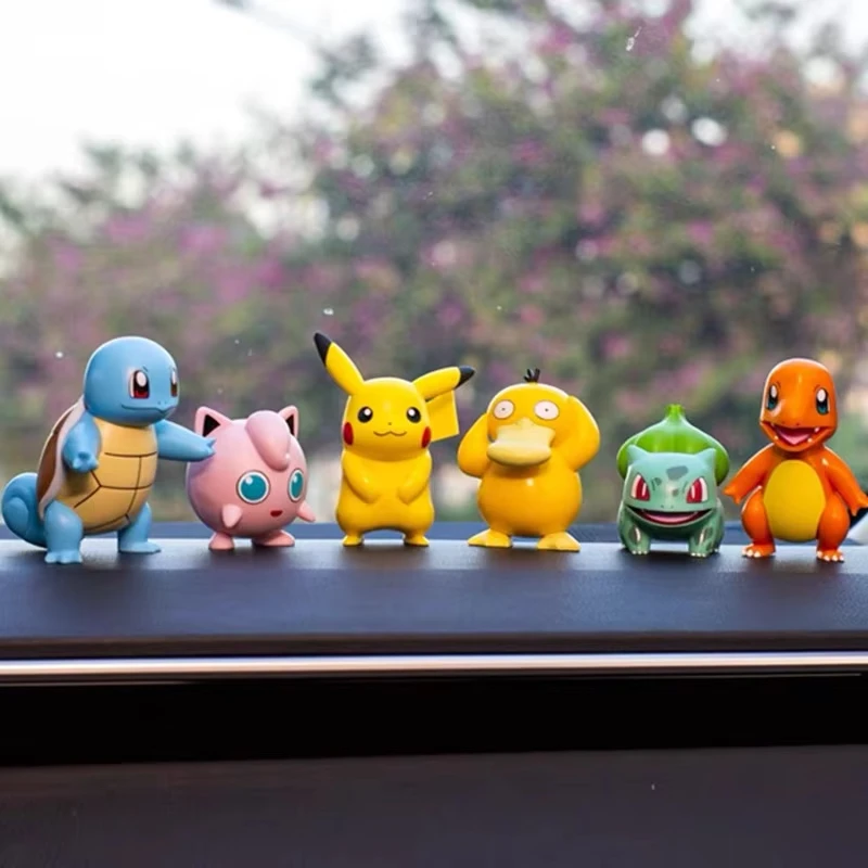 6PCS Pokemon Figures Set Pikachu Charmander Bulbasaur Squirtle, Kawaii Collectible Dolls Toys for Kids Gift Collection