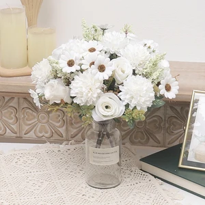 زخرفة زهرة اصطناعية من الحرير الأبيض روز الكوبية ديزي القمح الحبوب الهجين باقة إناء للزفاف المنزلي زينة عيد الميلاد أفضل 12 ترتيبات بيع مع آذان القمح - رقم 5