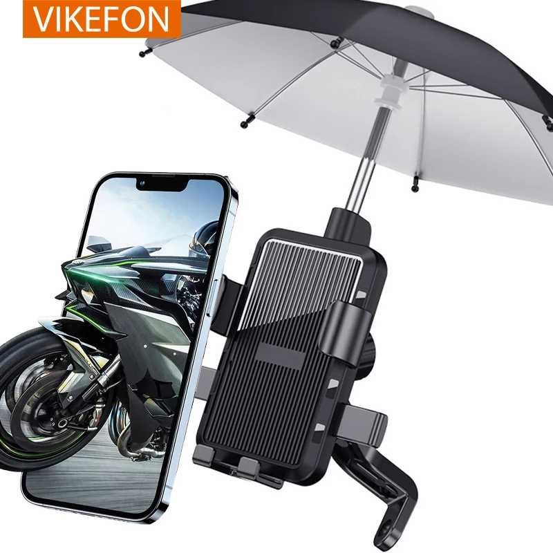 VIKEFON Motorcycle Mobile Phone Holder Umbrella Rainproof Sunshade Outdoor Electric Vehicle Rearview Mirror Stand for iphone