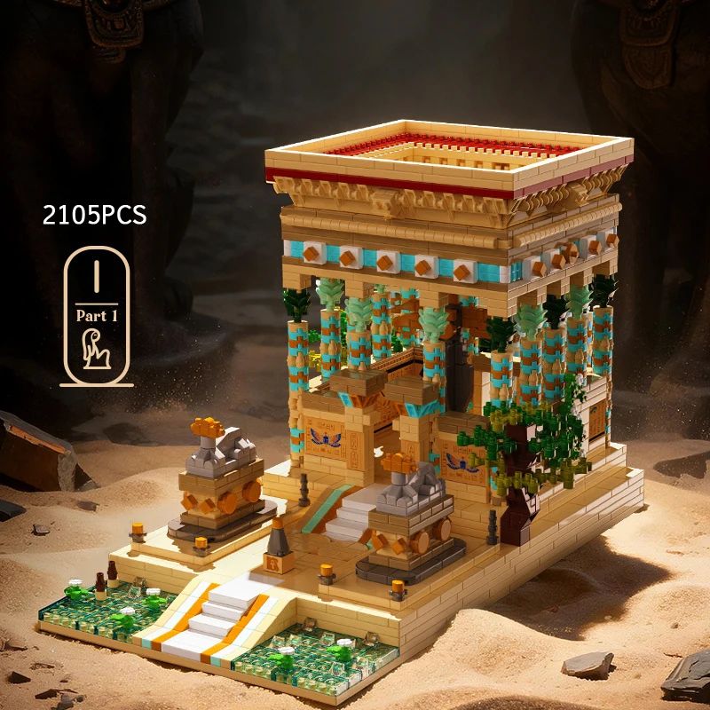 Egypt Famous Historical Architecture Micro Diamond Block Temple of Philae Isis Building Brick Construction Model Toys Nanobricks