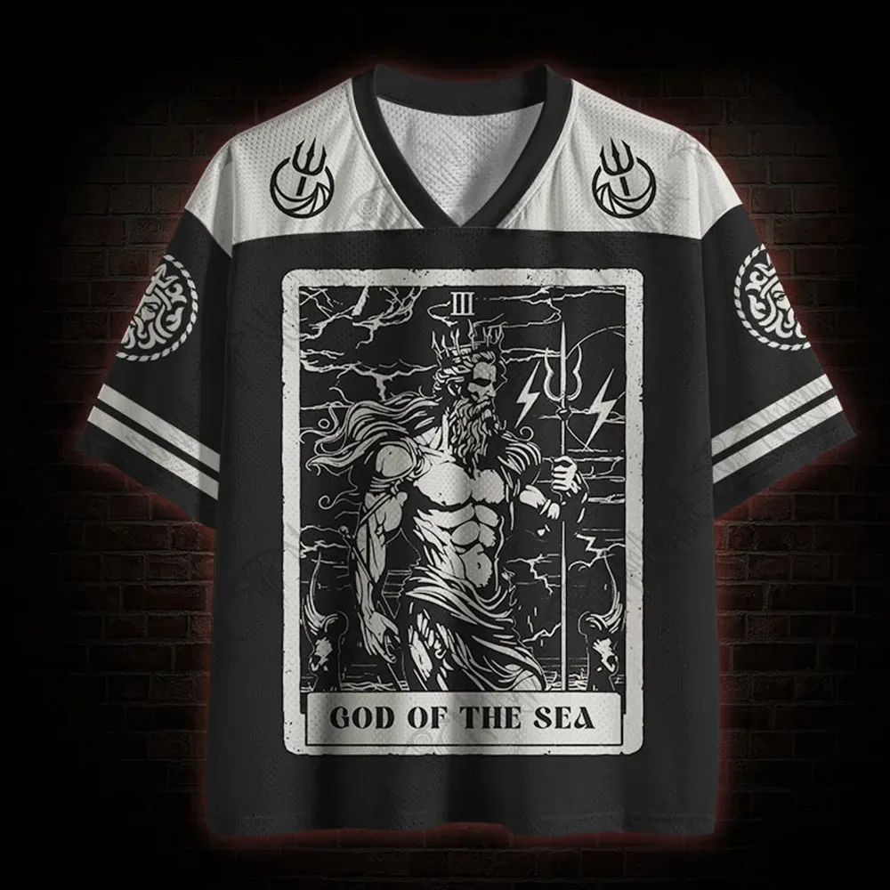 Gothic Tarot Neptune Poseidon 3D print sport Quick-dry Breatha men V-neck T-shirt outdoor street casual  Y2K parent-child cloth