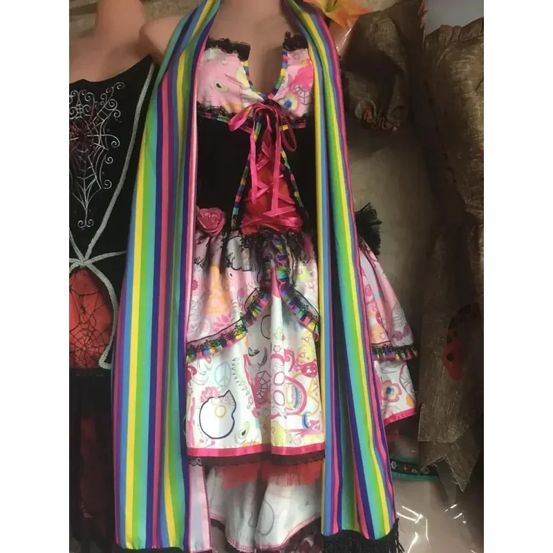 المرأة المكسيكية يوم الموتى الرعب غيبوبة الجمجمة زي الكبار زهرة الجنية أشباح العروس تأثيري فستان حفلة الهالوين