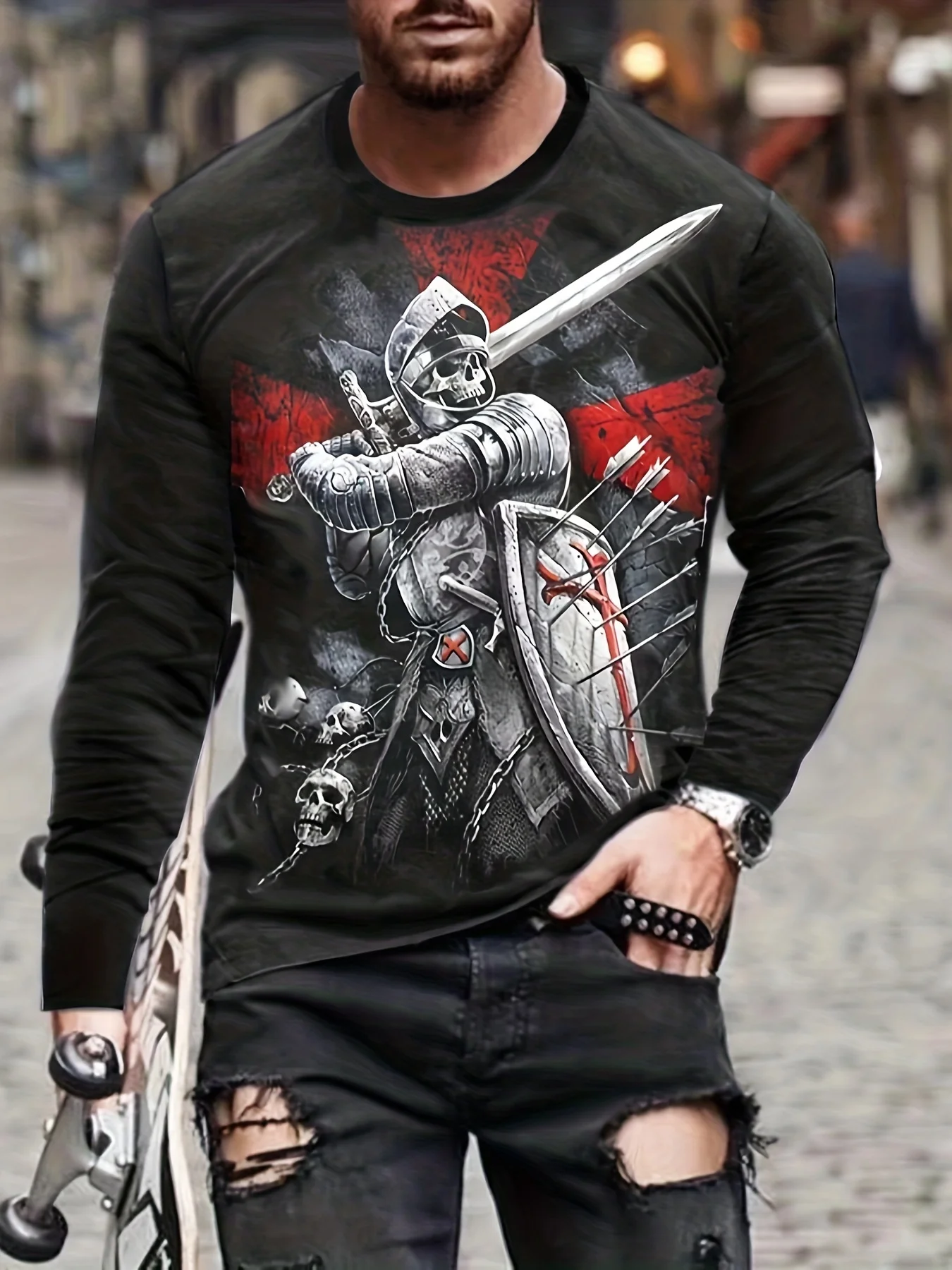 Men's Long Sleeve Graphic T-Shirt Men's Patriotic Shirt Casual Regular T-Shirt Printed Outdoor Holiday Outing T-Shirt