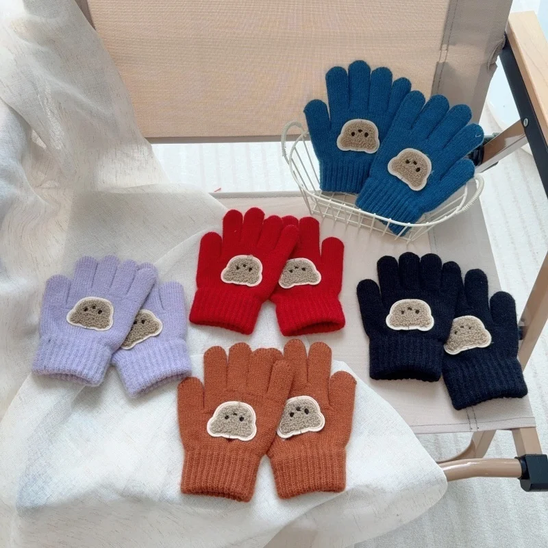 Winter-Kinderhandschuh, 3–7 Jahre, süßer Bär, 10 Farben, Mädchen-Strickhandschuhe, Kinder, Jungen, warmer Handschuh