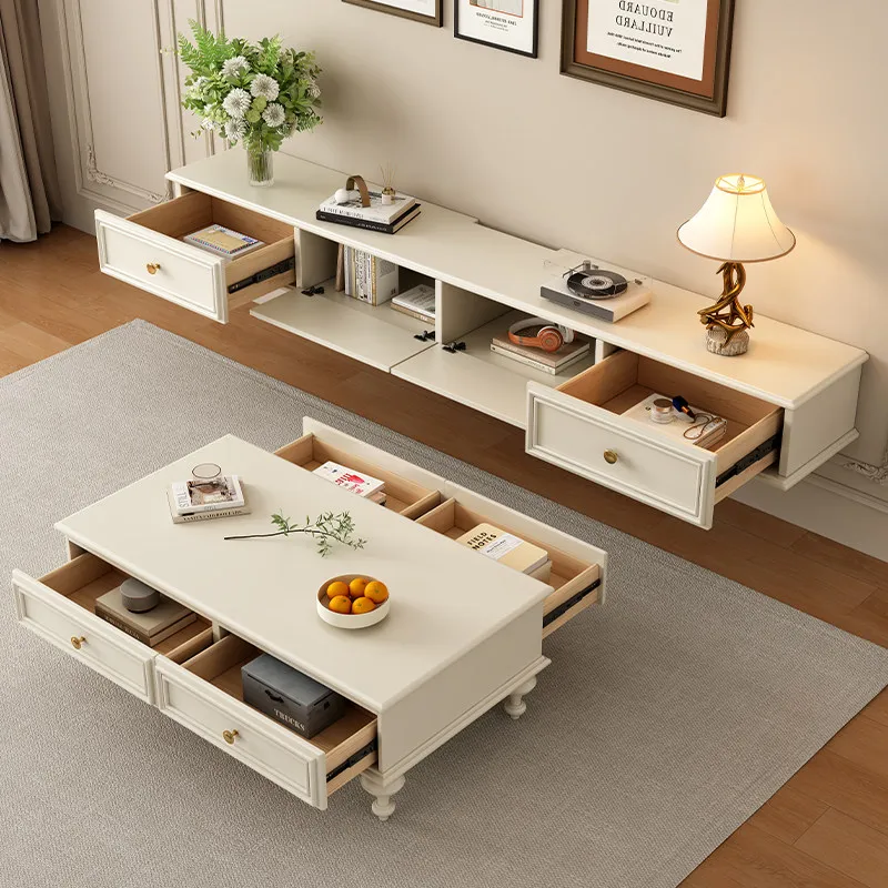 Hxl Wohnzimmer-TV-Schrank im Vintage-Stil, komplett aus Massivholz, wandmontiert, schwebend.